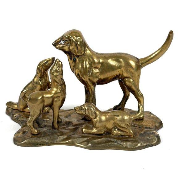 Vintage Brass Dog Figurine Pack Scene Rustic Hunting Decor Ornate Canine  Decor - Picture 1 of 9